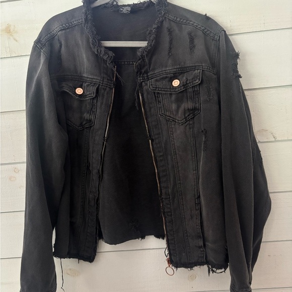 Ashley Stewart Black Distressed Denim Jacket in size 14/17. Great condition! - Picture 10 of 13